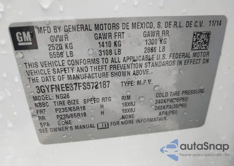 2015 Cadillac Srx Luxury Collection from USA, damaged, VIN 3GYFNEE37FS572187